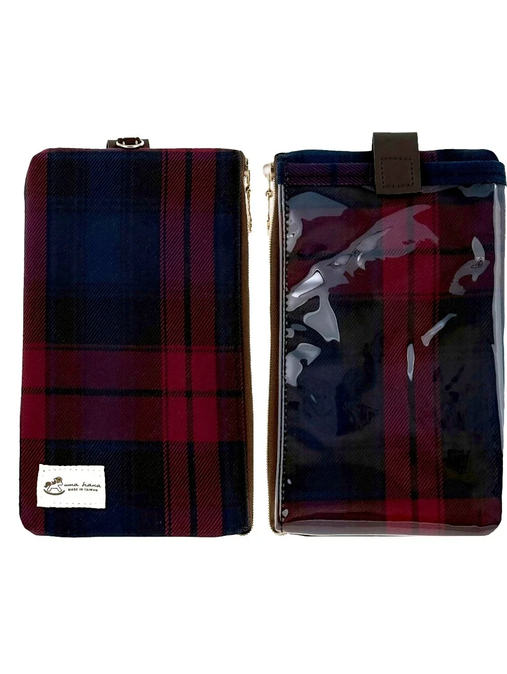 Waterproof Red Plaid Phone Case Pouch W/ Neck Strap
